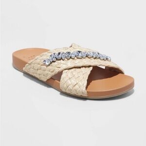 New Raffia Woven Boho Beach Slides‎ Glitzy Bohemian Style Arch Support Size 8